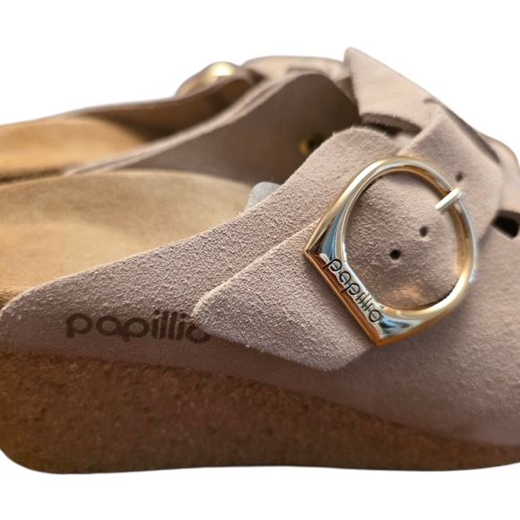 Birkenstock Fanny Tan Suede Wedge Clogs with Gold Buckle Size 8 - Picture 5 of 10